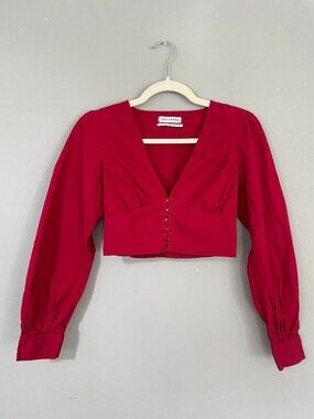Urban Outfitters Peter Plunging Hook + Eye Crop Top, Small (S), Red